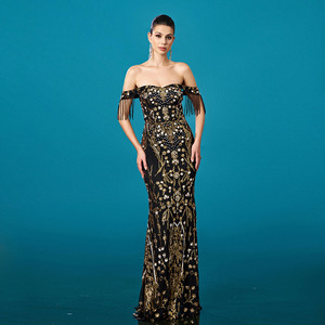 sachin and babi light blue dress Chic Black Long Gold Lace Embellished Velvet llusion Neck Evening Prom  Dress