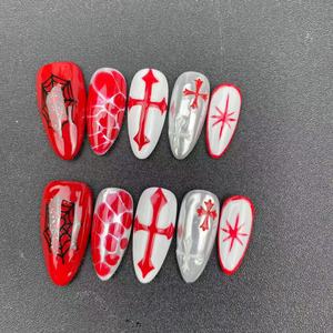 Ongles Artificiels Rouge Été Noël Vacances Style Toile D'araignée Conception Haute Qualité Réutilisable Usine En Gros - Product Image 1