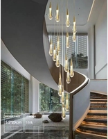 Lustre haut plafond en forme d'ampoule d'escalier moderne simple Villa Salon Long Drop Lustre en cristal Suspension