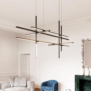 Candelabro de grupo de combinación geométrica de Luz lineal colgante LED moderno personalizado para vestíbulo de Hotel Loft altura ajustable - Product Image 3