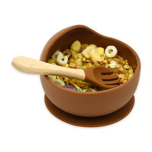 BHD Offre Spéciale – Ensemble Cuillère et Fourchette en Silicone à Pointe Souple de Qualité Alimentaire pour Bébé, Sans BPA, avec Manche en Bois pour Enfants - Product Image 1