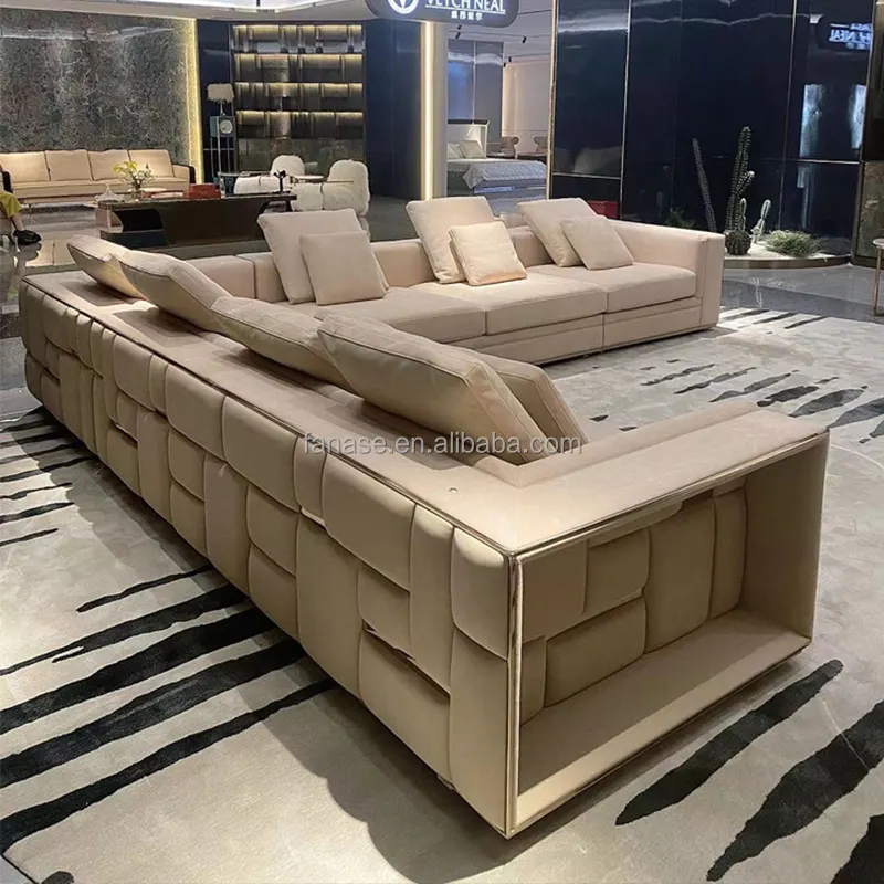 Nuovo modello di lusso a forma di L in vera pelle divano divano letto ad angolo modulare per soggiorno tipo unico mobili