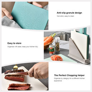 Juego de tablas de cortar antideslizantes de PP para cocina, 4 piezas, tabla de cortar clasificada para alimentos de bebé y frutas, con soporte de almacenamiento. - Product Image 4