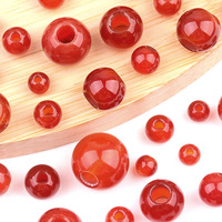 Perles en Agate Rouge Polie de 6-14 mm avec Trous de 2-5 mm ; Perles Rondes à Grand Trou pour Bijoux DIY - Vente en Gros Usine