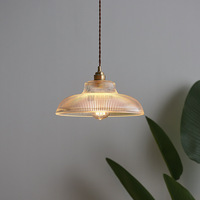 Luminaire suspendu en verre côtelé vintage nordique, lampe suspendue en verre vert pour salle à manger, îlot de cuisine, café et restaurant