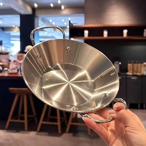 Sartén de acero inoxidable con doble asa y base plana para cocinar y servir alimentos, olla duradera sin recubrimiento - Product Image 2