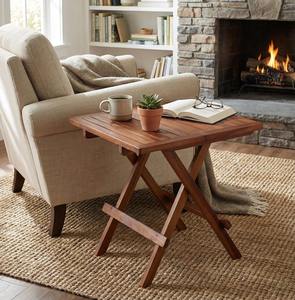 Outdoor <strong>Folding</strong> Side <strong>Table</strong>, Acacia Wood End <strong>Table</strong> Slatted Tabletop Portable Square Patio Bistro <strong>Table</strong> for Garden, Poolside - Product Image 2