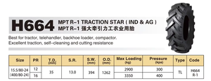 Neumático Sólido Sin Cámara HongHua H664 R-1 MPT Traction Star 15.5/80-24 400/80-24 Nuevo para Manipulador Telescópico, Retroexcavadora y Compactadora - Product Image 4