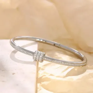 EManco Bracciali a fascia da donna in acciaio inossidabile placcato oro, classici, di lusso, fatti a mano, per fidanzamento, gioielli che non si ossidano - Product Image 3