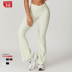 Pantalones de Yoga Disko Sport Eco de Nylon Reciclado y Spandex, Cintura Alta, Pierna Ancha, Secado Rápido, Transpirables, Anti-Pilling, Azul Claro, Gris Crema - Product Image 5