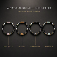 Ensemble de bracelets tendance en pierre naturelle pour femmes et hommes, 4 pièces, faits à la main, extensibles, onyx, hématite, quartz rose, œil de tigre