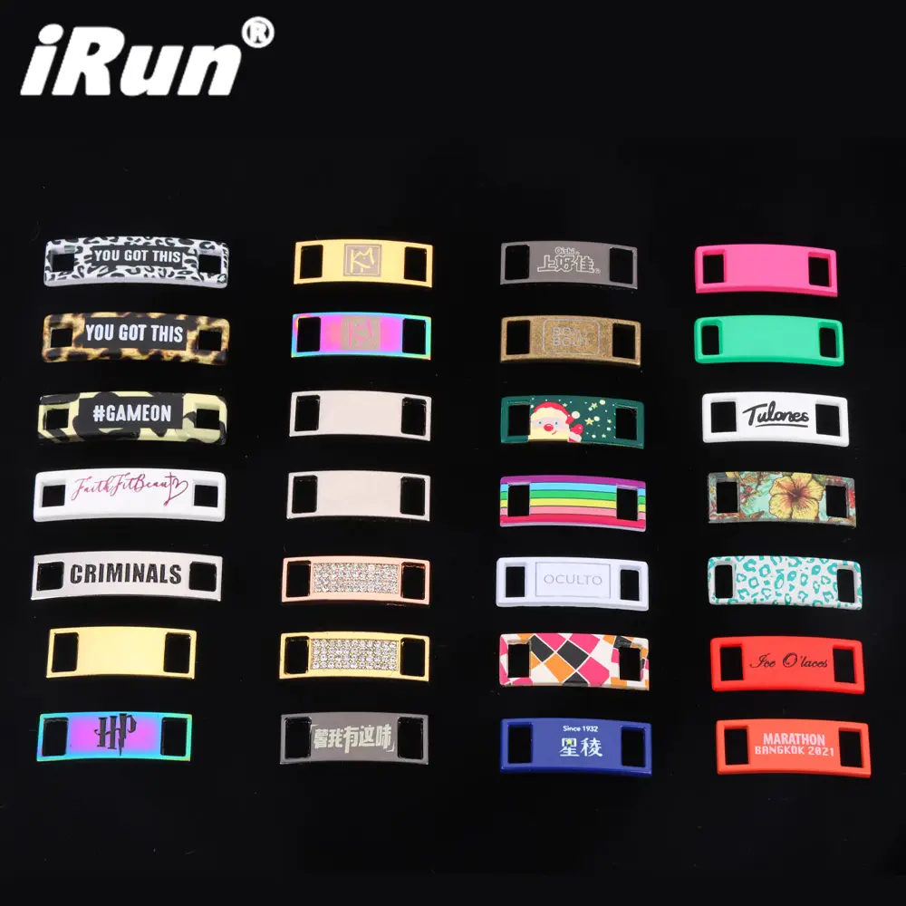iRun Fashionable Multicolor Tags Shoe Lace Decoration Custom Logo Shoelaces Charm for Sneaker Accessories