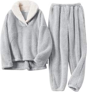 Custom Pajamas Factory Winter Plush Fleece Pijamas for Women Shawl Collar Thick Coral Fleece <strong>Fluffy</strong> <strong>Pyjamas</strong> <strong>Set</strong> for Ladies Girls - Product Image 4