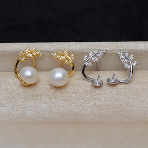 S925 <b>Silver</b> Fish Tail Ba <b>Earrings</b> for Women 4-6mm DIY <b>Pearl</b> Jewelry with Empty Holder 4465 Accessory - Product Image 1