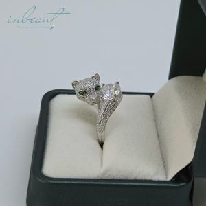 Argento 925 originale 2 carati eccellente taglio passare diamante prova D colore Moissanite testa di leopardo anello misura libera per le taglie da 6 a 9 - Product Image 4