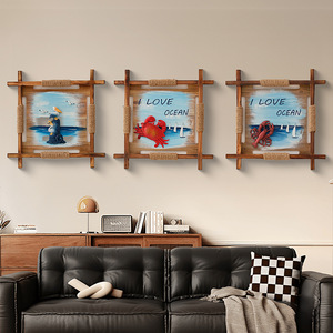 Mediterráneo <span class=keywords><strong>Vintage</strong></span> desgastado 3D relieve pintura 45cm marco de <span class=keywords><strong>madera</strong></span> maciza arte de pared grabado a mano decoración del hogar - Product Image 1