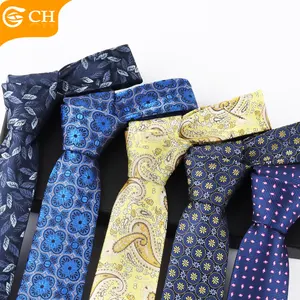 Mens Quality Ties OEM ODM Professional Supplier Necktie Casual Elegant Paisley Floral Yellow Tie Custom Fancy Royal Blue Polyester Tie Men