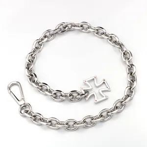 Stainless Steel Cross Charm Necklace for Men Red Zircon Cross Silver Link Chain Choker Hip Hop Men's Cross Necklace