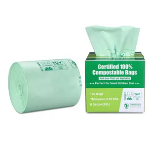 Sac poubelle à amidon de maïs à dessus plat Sacs en plastique écologiques Doublures de poubelle compostables pour la maison