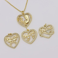 Collar con Colgante de Corazón Hueco con Circonita, Regalo para el Día de la Madre, Serie Mamá, Corazón Color Durazno, para Mujer, Venta al Por Mayor