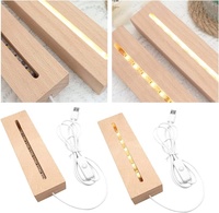 Base d'affichage de lumières LED rectangulaires de 15cm 5.9 pouces, support de base éclairé en bois léger et chaud pour l'art de la résine de verre de cristal, décoration d'intérieur