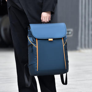 High Quality Stylish Men's PU <b>Backpack</b> with Contrasting Yellow Stripes Anti-Theft Business <b>Travel</b> <b>Bag</b> for Summer - Product Image 4