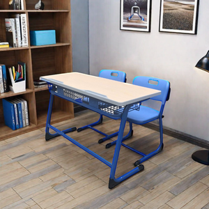 Ensemble de bureau et chaise double pour étudiants, moderne, réglable, en métal, pour salle de classe primaire et salon - Product Image 6