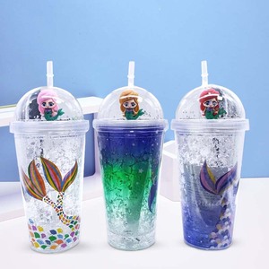 Venta al por mayor 16oz/22oz doble pared aislada Gel plástico taza congelada hielo congelador taza Gel taza de hielo con pajita y tapa - Product Image 6