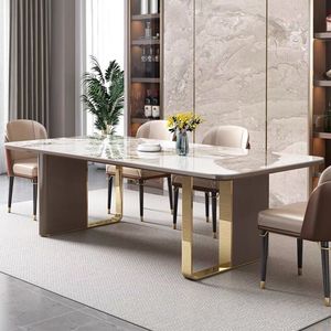 Đá Cẩm Thạch Trắng Thiêu Kết Đá Ý Tavoli Da Pranzo 8 Người Nhà Bếp Đảo Bàn Ăn Tối Sang Trọng Phòng Ăn Hiện Đại Bảng - Product Image 4