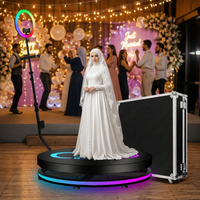 Machine de photomaton 360° avec plateforme à logo personnalisé, anneau lumineux LED RGB, cabine vidéo portable 360° pour mariage, fête, événement