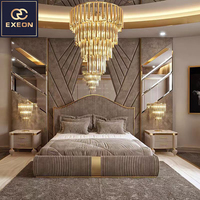 Lit en velours de luxe sur mesure, design moderne pour chambre à coucher, couleur beige doré, lit queen size