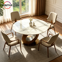 Table à manger ronde en marbre de style nordique moderne, base en bois massif, mobilier de salle à manger de luxe design pour appartement et maison