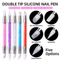 RISYAL Stylo de sculpture en silicone double-embout pour nail art, outil multifonctionnel pour le gaufrage creux, l'application de poudre miroir et les autocollants