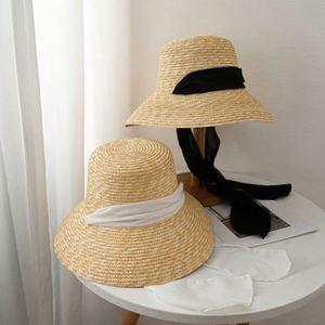 Wholesale Female <b>Straw</b> <b>Hat</b> With Satin Ribbon Wheat <b>Straw</b> Beach <b>Hats</b> Women Wide Brim Sun Bucket <b>Hat</b> - Product Image 1