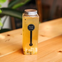 Bouteille de boisson en plastique transparente portable de 500 ml avec bouchon carré, jetable, pour thé au lait, café froid, jus, café, pots en plastique