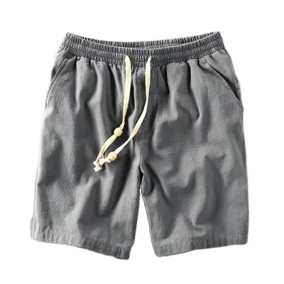 Hot Sale Solid Color Beach Jogging Shorts Linen Men'S Cotton Shorts Casual Style Elastic Waist Drawstring Shorts