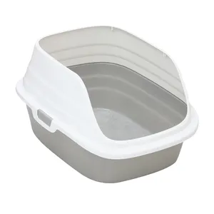 Factory Price PP Plastic Grey+White Cat Litter Box Pet-friendly Cat Bathroom Indoor with High Quality