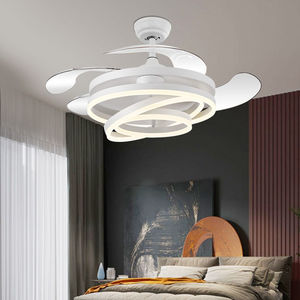 Ventilateur de plafond LED moderne nordique transfrontalier en plastique pour salon et salle à manger, moteur DC à fréquence variable 5 vitesses, faible consommation - Product Image 2