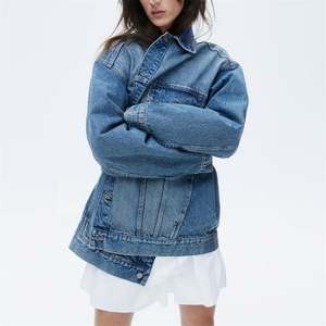 Veste bomber en denim bleu foncé de haute qualité, mode automne/hiver 2025, pour femmes, coupe régulière personnalisée, coton écologique - Product Image 2