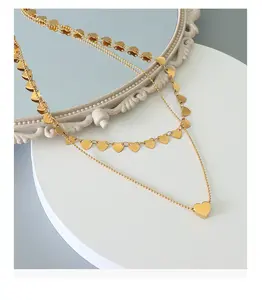Double collier en or 18K en forme de cœur, collier en acier titane pour femme