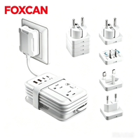 Adaptateur de voyage multi-prises Foxcan 350W avec 2 ports USB-C + 2 ports USB-A, chargeur 2 prises, cordon d'alimentation enroulable pour appareils électroniques