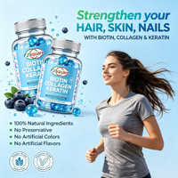 Gummies OEM Saveur Naturelle pour la Croissance Capillaire Féminine – Biotine, Collagène, Kératine, Bonbons Gélifiés Multi-Vitamines pour Cheveux, Peau et Ongles