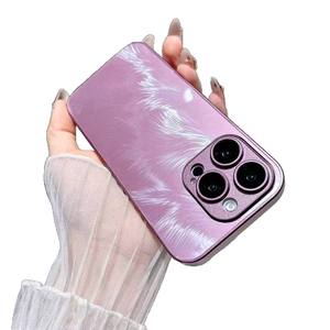 Coque de téléphone électroplaquée à motif plumes colorées, très vendue, résistante aux chutes pour iPhone 17 16 15 14 13 12 11 Pro Max - Product Image 5