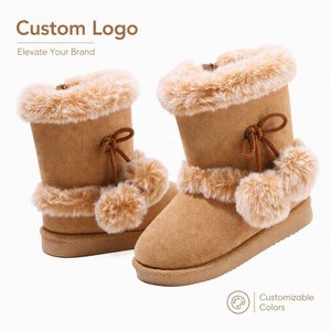 Bottes <span class=keywords><strong>de</strong></span> <span class=keywords><strong>neige</strong></span> hiver 2026 pour enfants, fourrées avec pompon et nœud, fermeture éclair latérale, pour petites filles, chaussures chaudes doublées en peluche pour enfants - Product Image 1