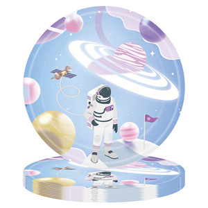 Ensemble d'assiettes en papier sur le thème de l'espace, rondes, impression numérique, vaisselle de fête d'anniversaire, 40-60 pièces, respectueuses de l'environnement - Product Image 4