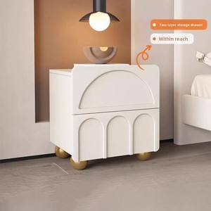 Cream Style Bedside Table White Modern Minimalism Multi-functional <strong>Panel</strong> Small Bedroom Storage Furniture - Product Image 2
