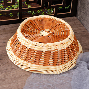 Plastic Woven Imitation Rattan <b>Basket</b> Two Color Bowl Shape Fruit Vegetable Food Container Eco Friendly Decorative <b>Storage</b> <b>Basket</b> - Product Image 2