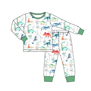Factory Direct Child's Round Neck Long Sleeve Boy And Girl Sleepwear Cartoon Printed Cotton Kid's Pajamas