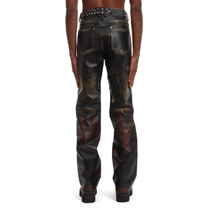 Pantalones de Cuero con Remaches y Logotipo Personalizado al por Mayor, Estilo Urbano, Degradado, Bicolor, de Pierna Recta, para Hombre - Product Image 3