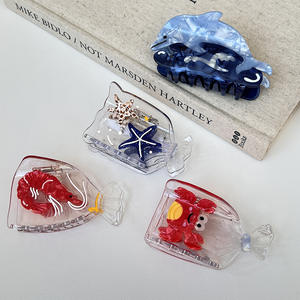 Griffes <span class=keywords><strong>de</strong></span> cheveux en acétate transparent d'animaux <span class=keywords><strong>de</strong></span> mer <span class=keywords><strong>de</strong></span> dessin animé mode créative poisson <span class=keywords><strong>crabe</strong></span> étoile <span class=keywords><strong>de</strong></span> mer pinces à cheveux en acétate pour la fête quotidienne - Product Image 2